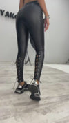 WOMEN’S BACK LACE-UP FAUX LEATHER LEGGINGS LINDA — BLACK