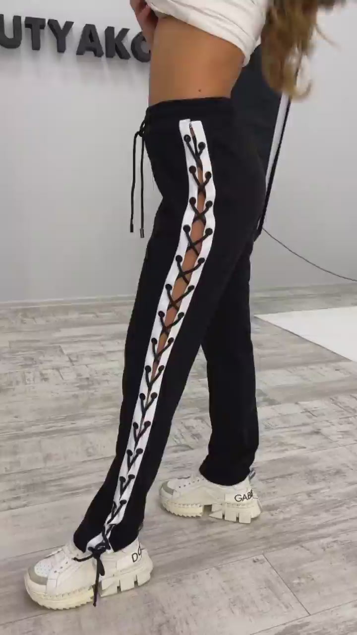 Women’s Lace-Side Trousers Marca Black-White