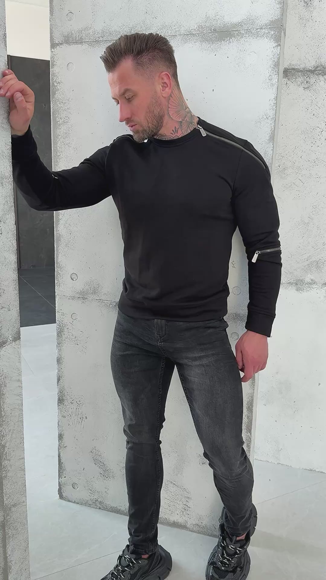 Men’s Sweatshirt Four Zippers — Black