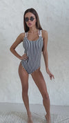 Women’s Swimsuit Saints One-Piece – Black & White Stripe