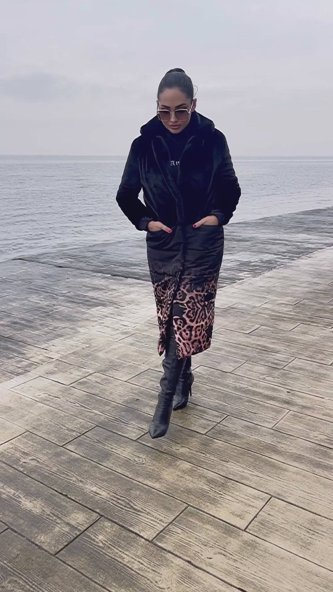 WOMEN’S ECO FUR COAT LEO — BLACK/LEOPARD