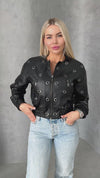 Women’s Faux Leather Bomber Jacket – Metal Rings