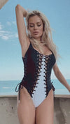 Women’s Swimsuit Lia – Black & White Lacing