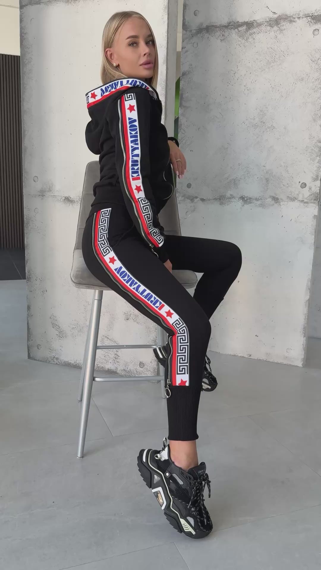 Women’s Cotton Zip-Detail Tracksuit – Istra Black