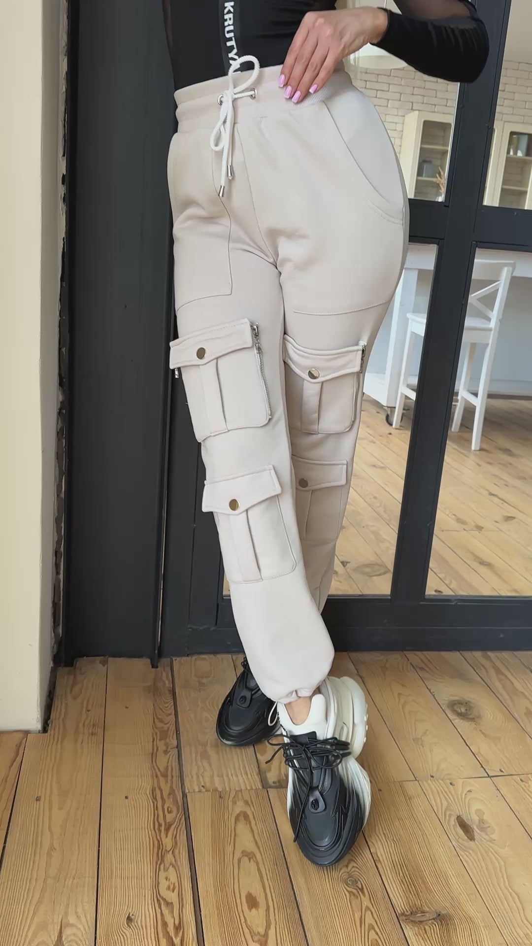 Women’s Knit Cargo Trousers Helen — Beige