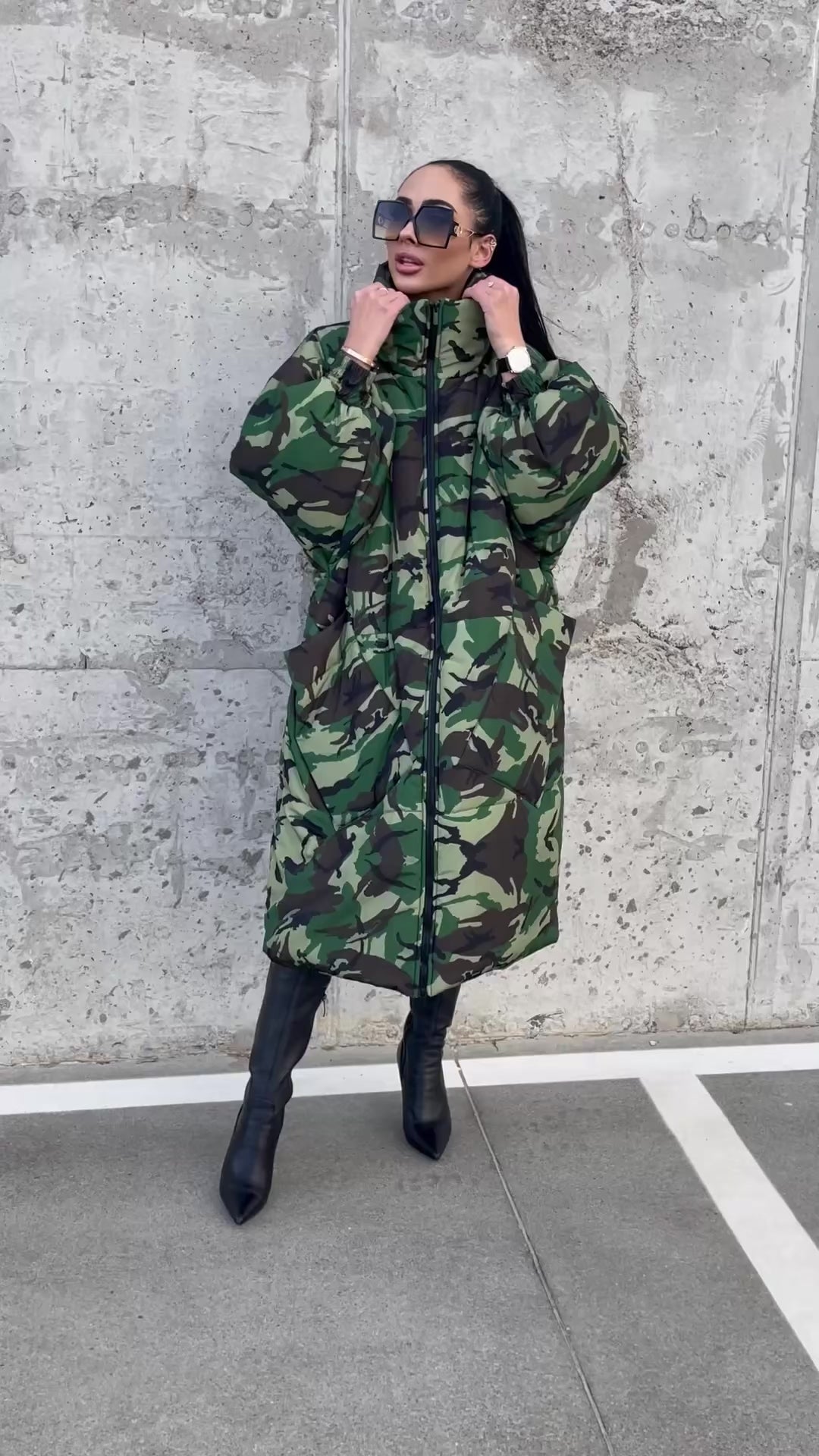 Women’s Oversized Winter Puffer Coat – Camo Queen