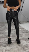 WOMEN’S STUDDED FAUX LEATHER LEGGINGS LERIA — BLACK