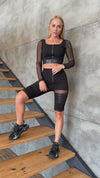 Women’s Set Infinity Mesh & Leather-Panel Black