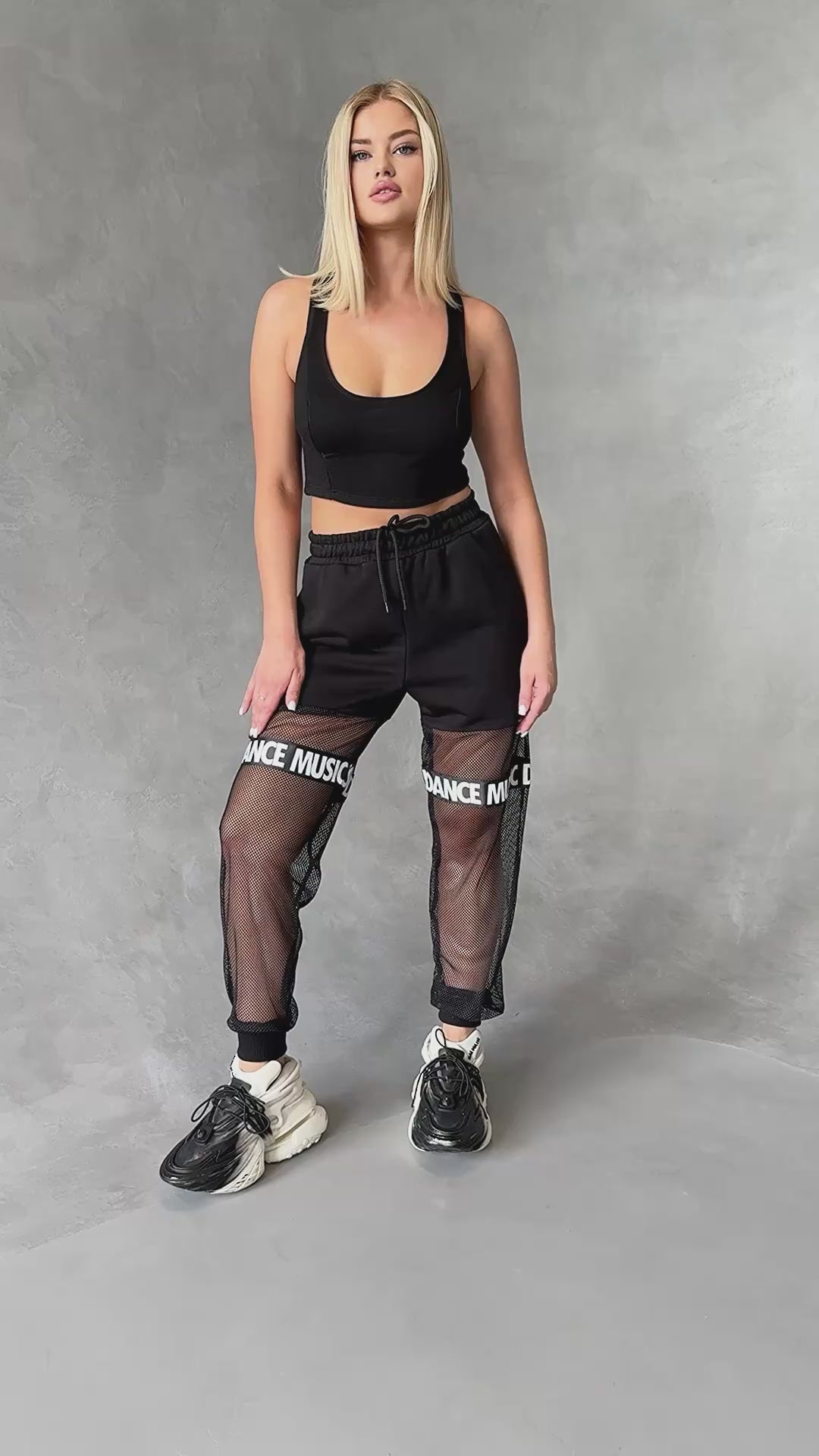 Women’s Dance Music Mesh Joggers — Black