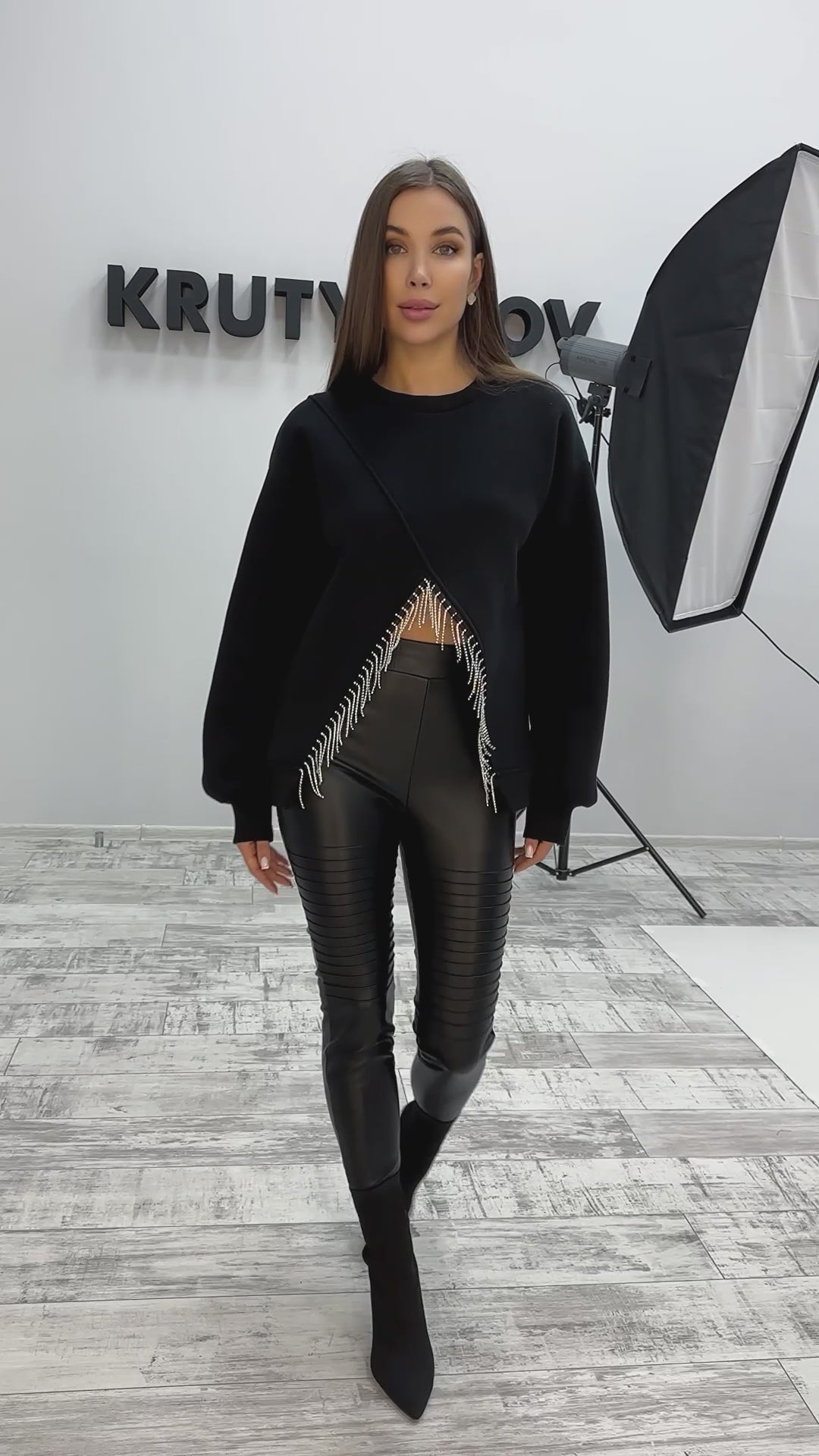 Women’s Sweatshirt — Lina Crystal Fringe Black