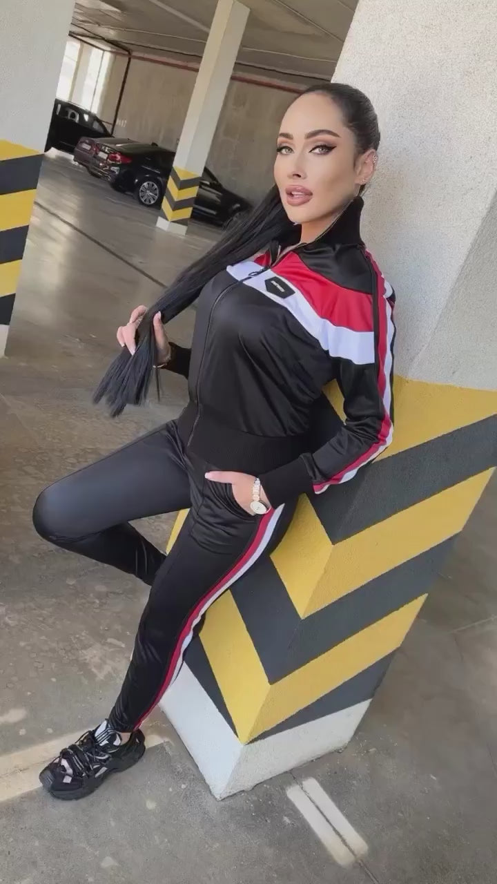 Women’s Stripe Tracksuit – Sport Black