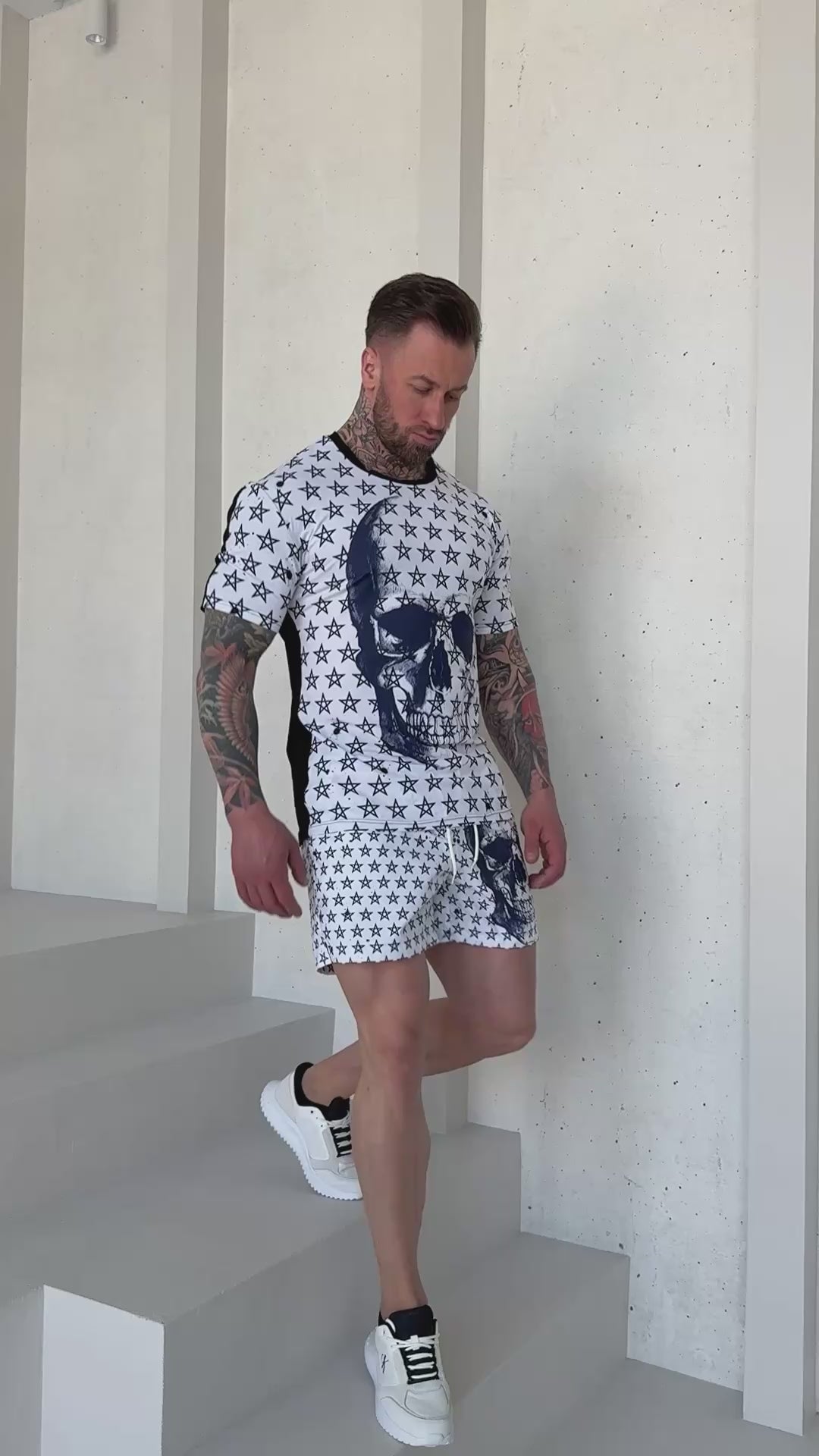 Men’s Beach Set Skull Stars – White Navy