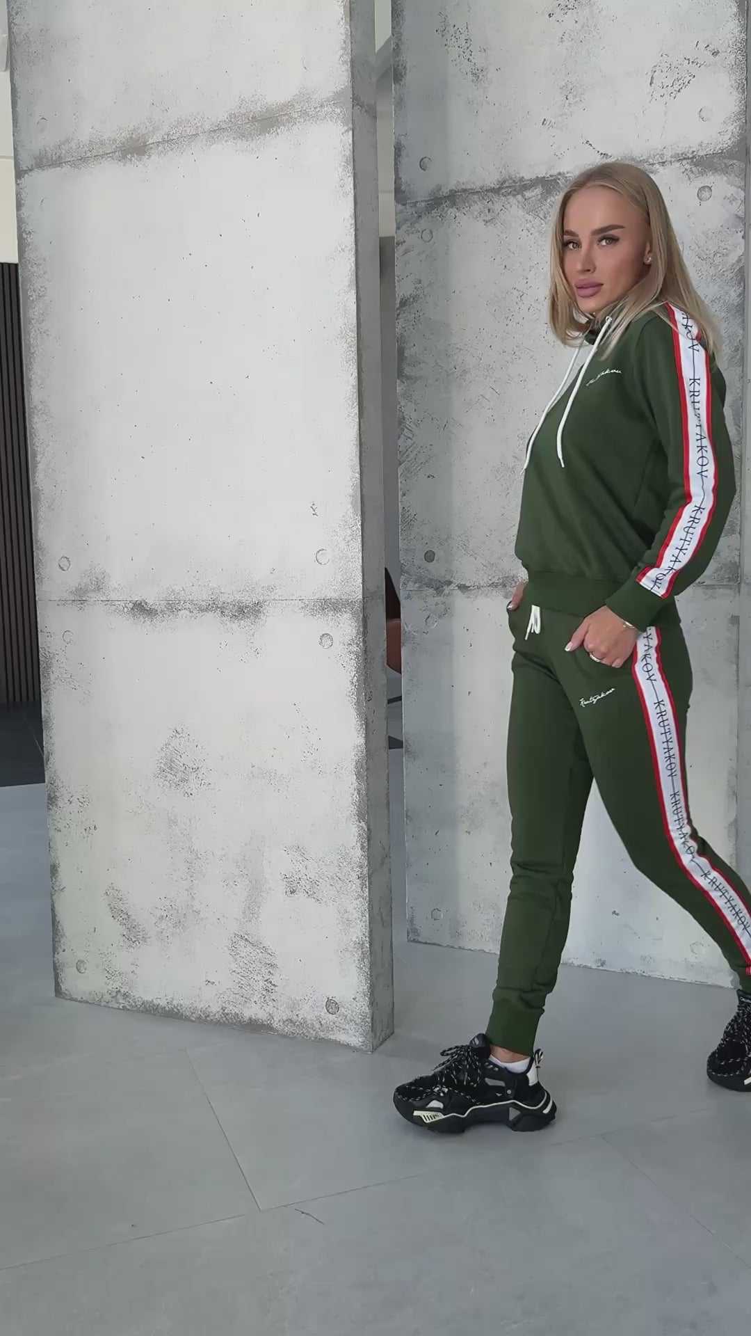 Women’s Knit Tracksuit — Stripes Khaki