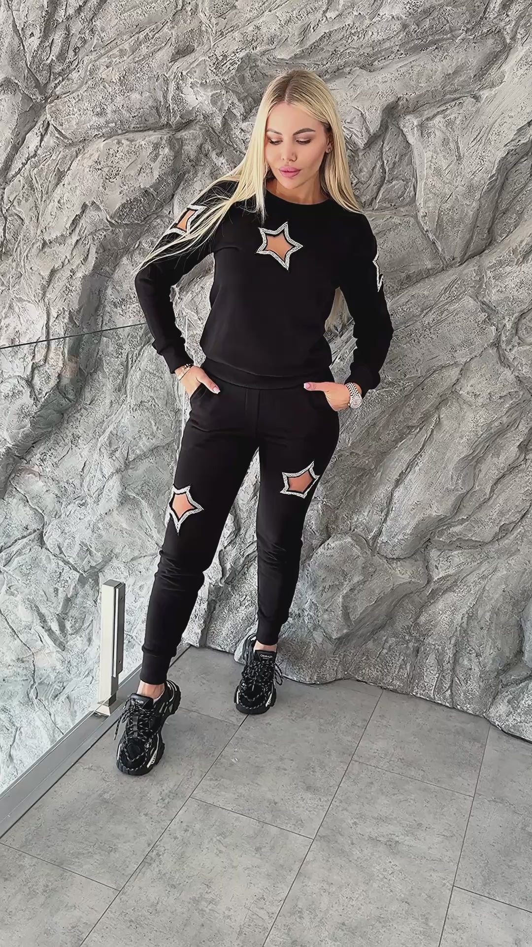 Women’s Beaded Tracksuit – Stars Black