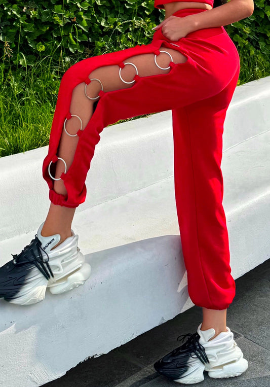 Women’s Cut-Out Joggers Five-Ring— Red