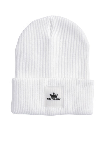 Women’s Beanie Hat Rubber Logo – White