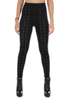 WOMEN’S FULL LACE-UP SUEDE LEGGINGS LACING — BLACK