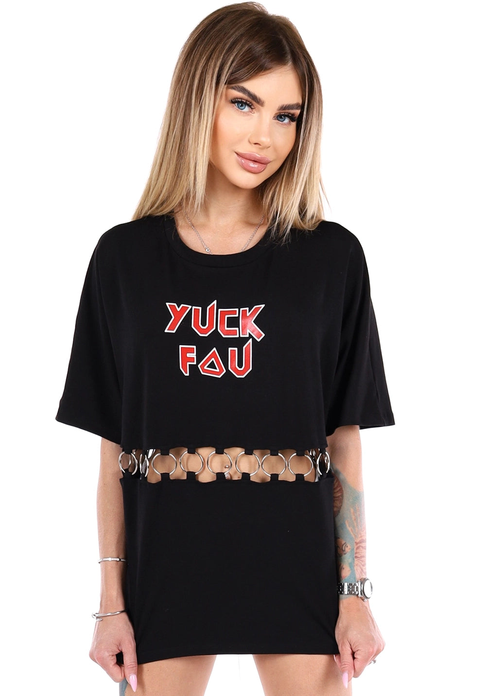 Women’s Metal-Ring T-Shirt Yuck Fou Black